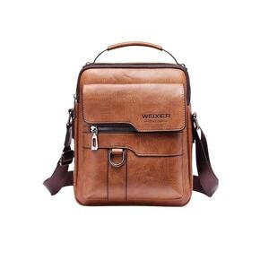 WEIXIER Mens Brown Vegan Leather Messenger Bag Crossbody Travel Satchel